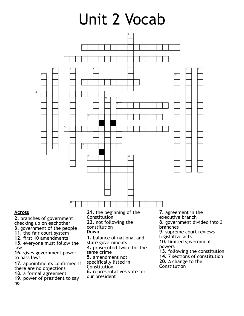 Unit 2 Vocab Crossword