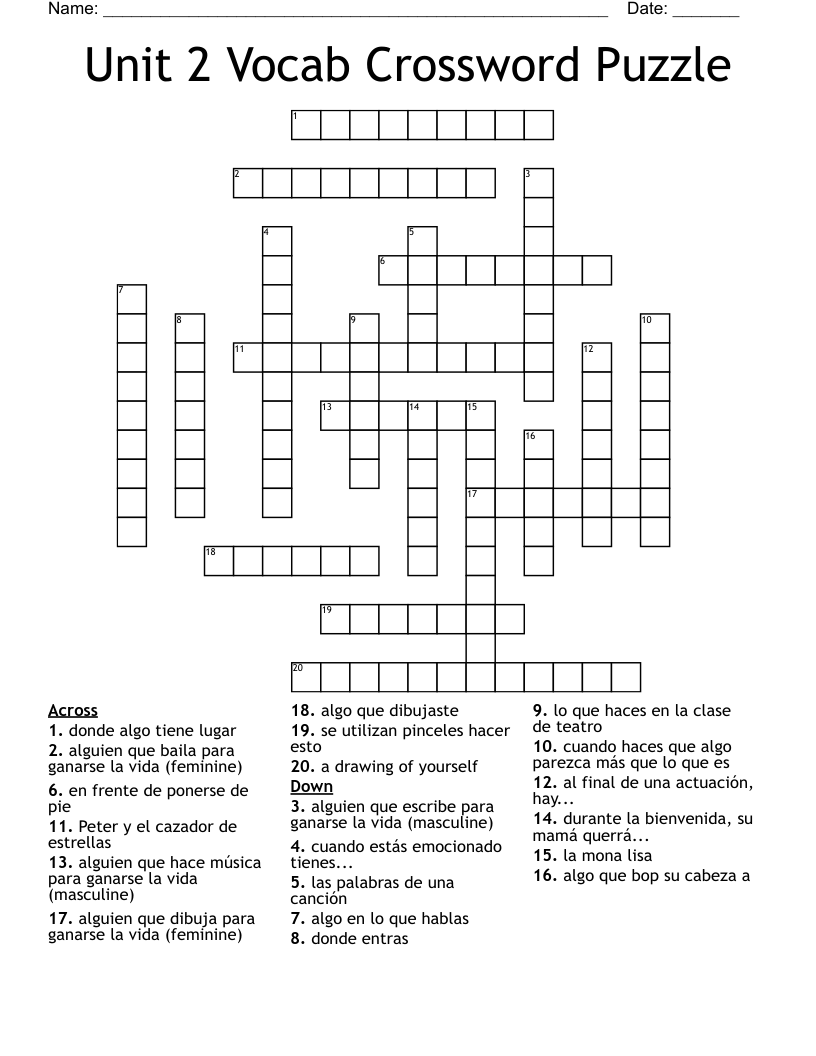 Unit 2 Vocab Crossword Puzzle