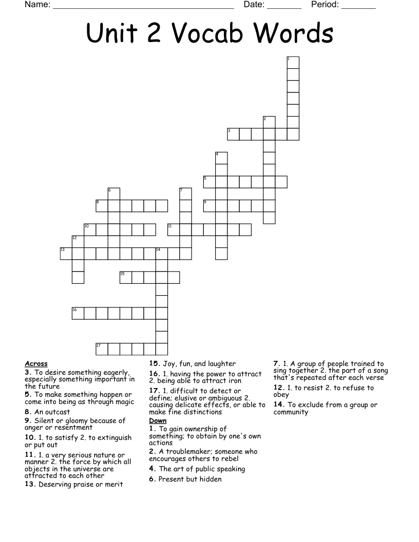 Unit 2 Vocab Words Crossword