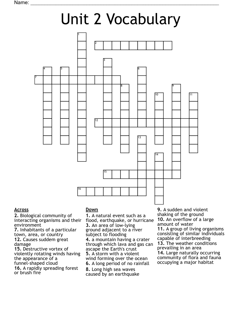 Unit 2 Vocabulary Crossword
