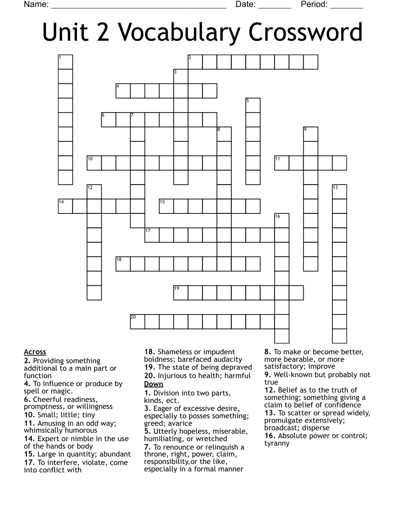 Unit 2 Vocabulary Crossword