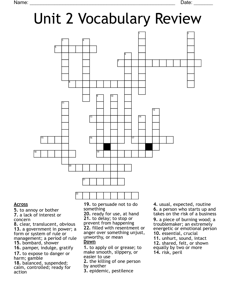 Unit 2 Vocabulary Review Crossword