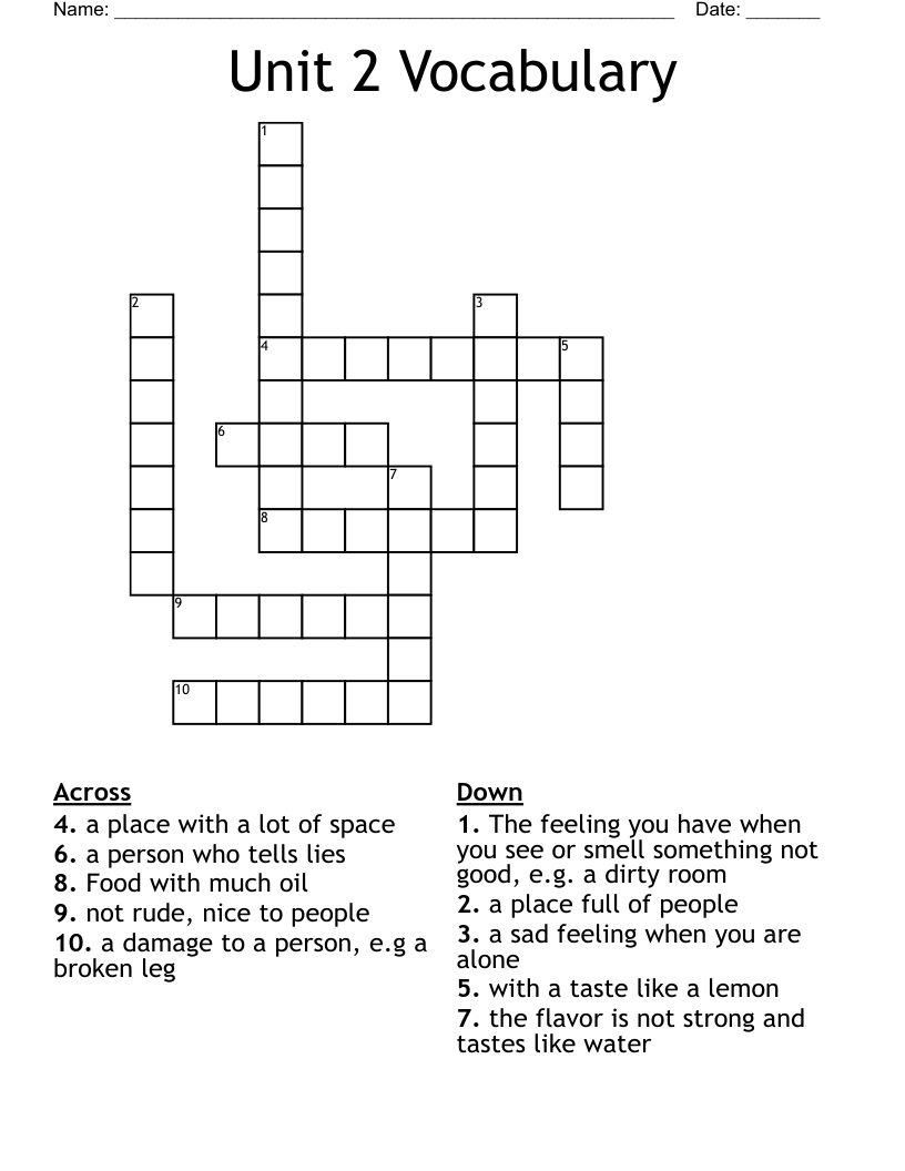 Unit 2 Vocabulary  Crossword