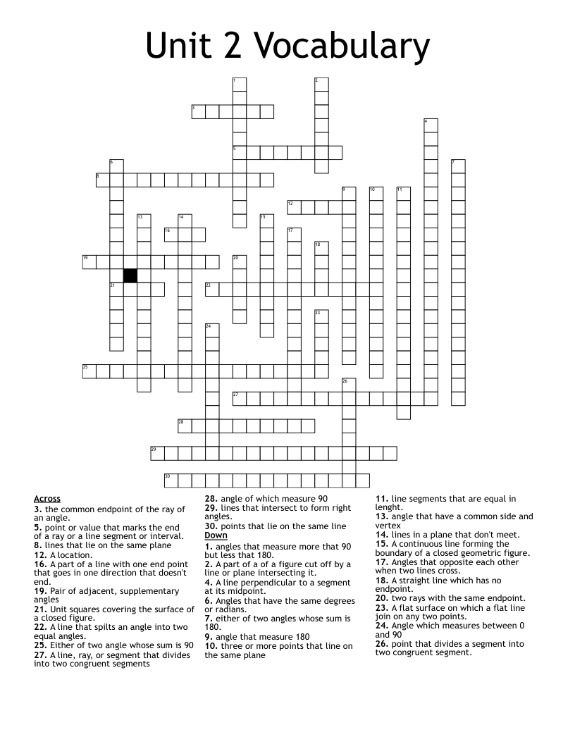 Unit 2 Vocabulary  Crossword
