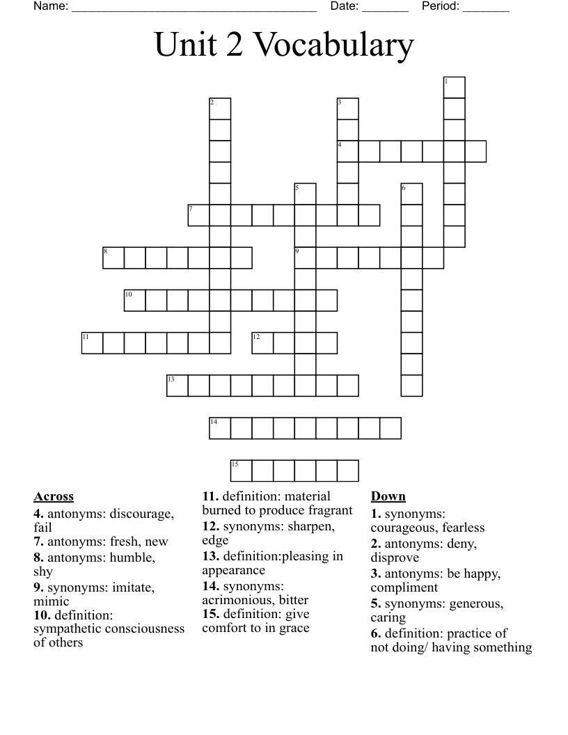 Unit 2 Vocabulary  Crossword