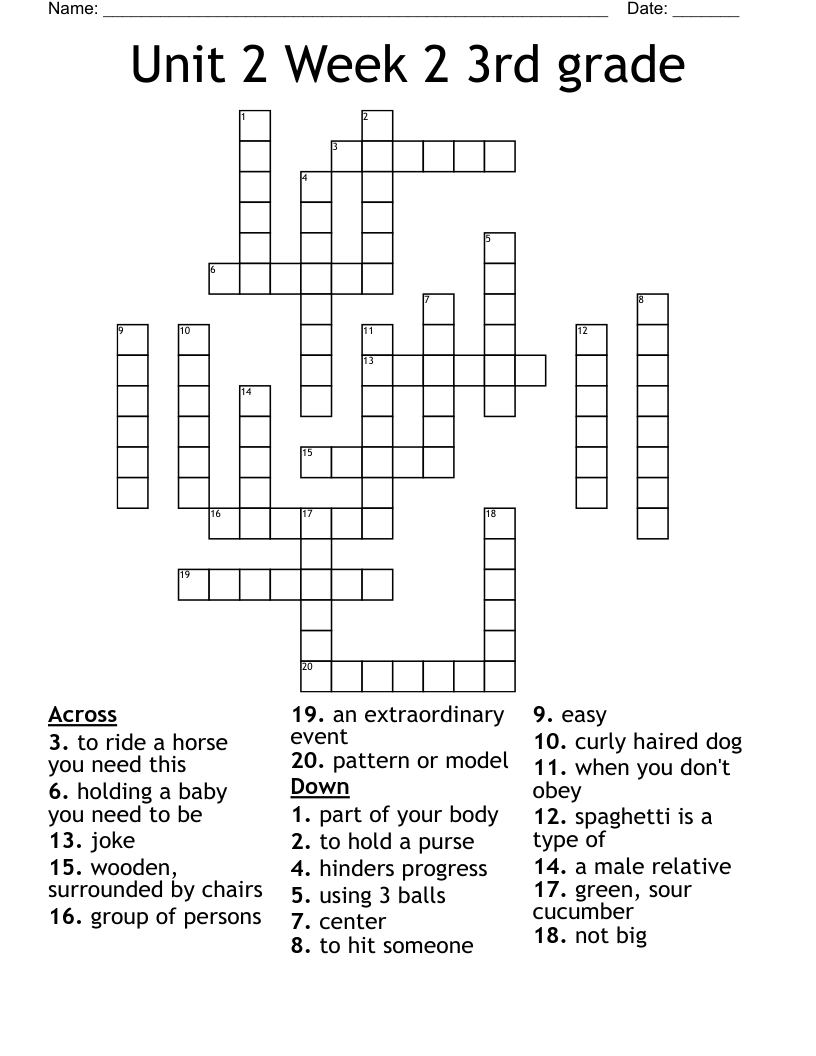 Unit 2 Week 2 3rd grade Crossword