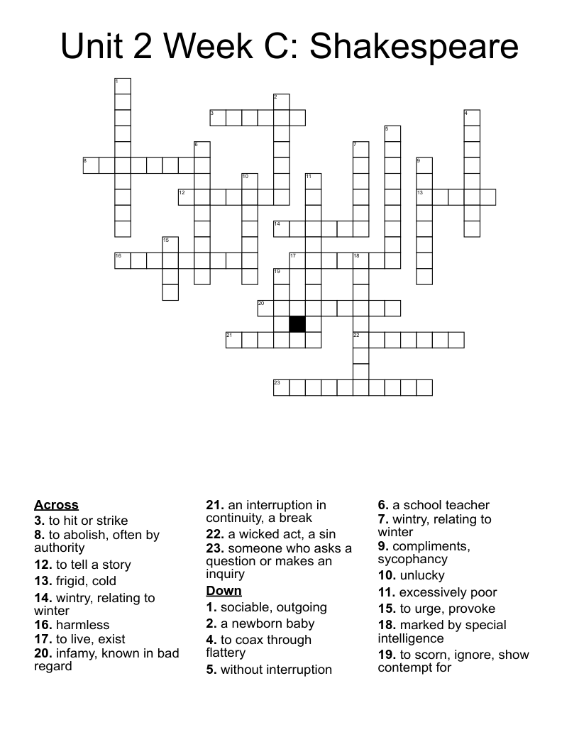 Unit 2 Week C: Shakespeare Crossword