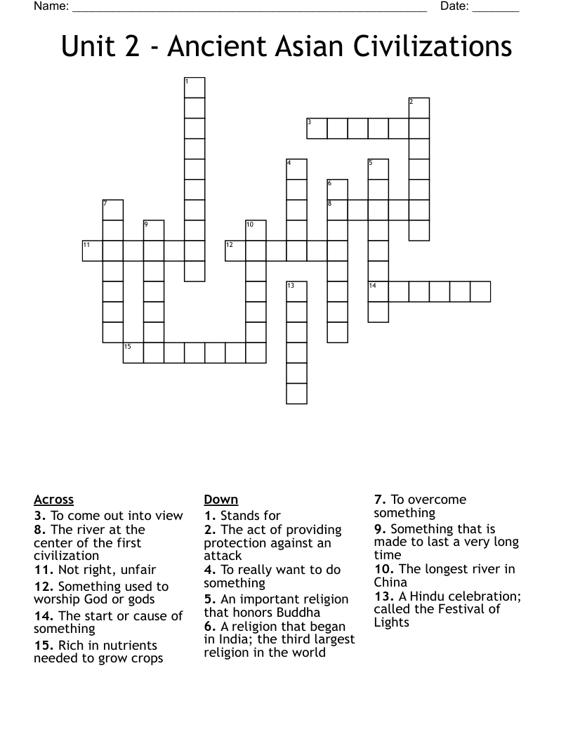 Unit 2 - Ancient Asian Civilizations Crossword