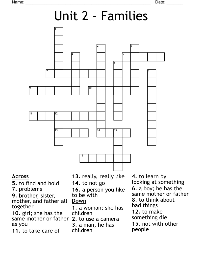 Unit 2 - Families Crossword