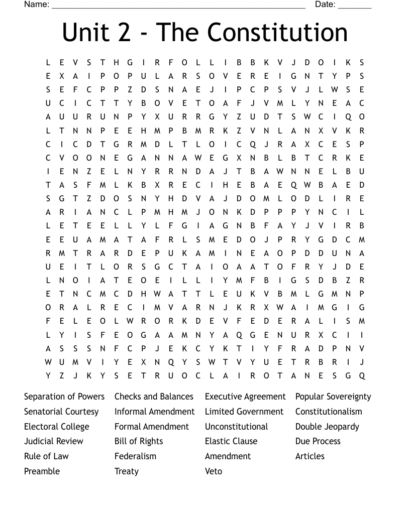 Unit 2 - The Constitution Word Search