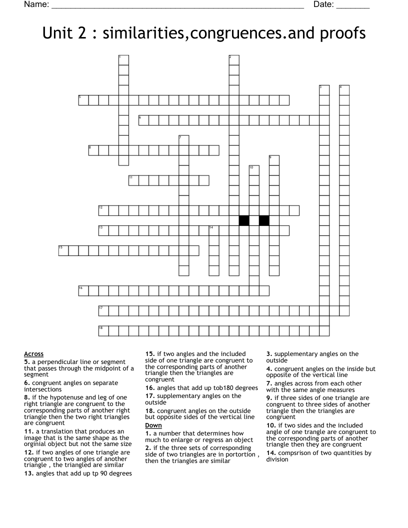Unit 2 : similarities,congruences.and proofs Crossword