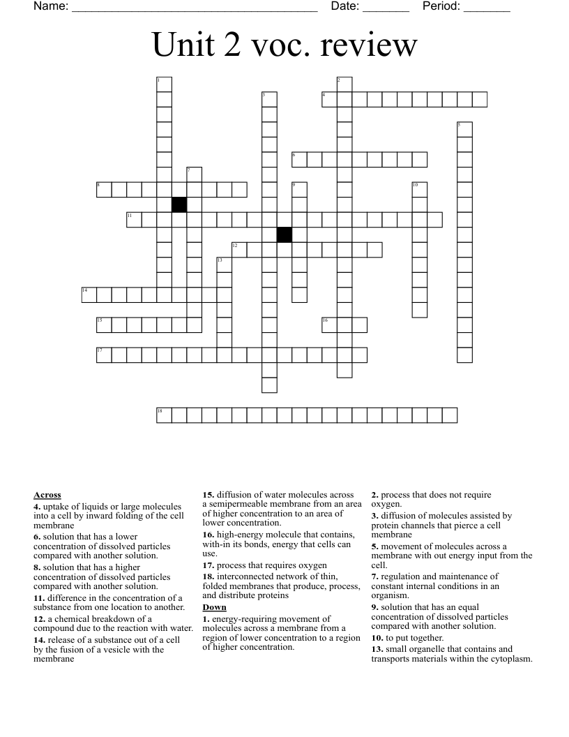 Unit 2  voc. review  Crossword