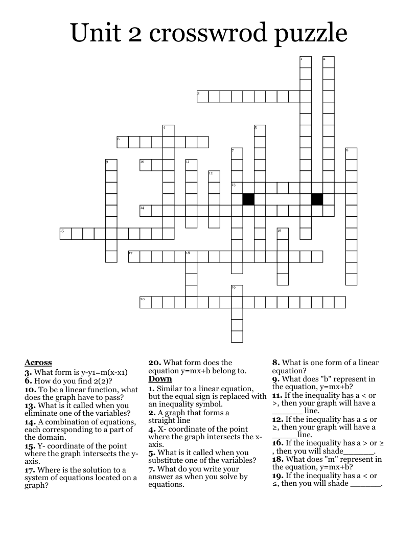 Unit 2 crosswrod puzzle Crossword