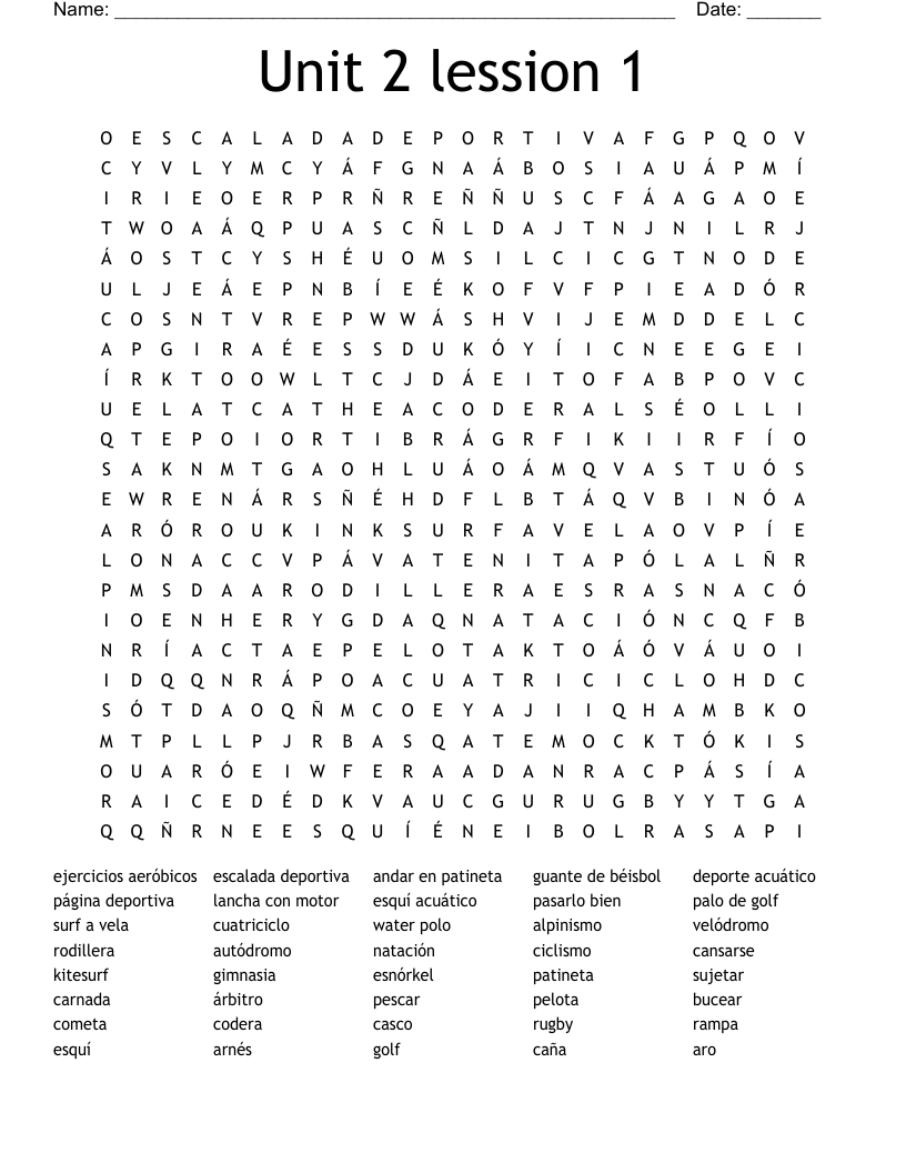Unit 2 lession 1 Word Search