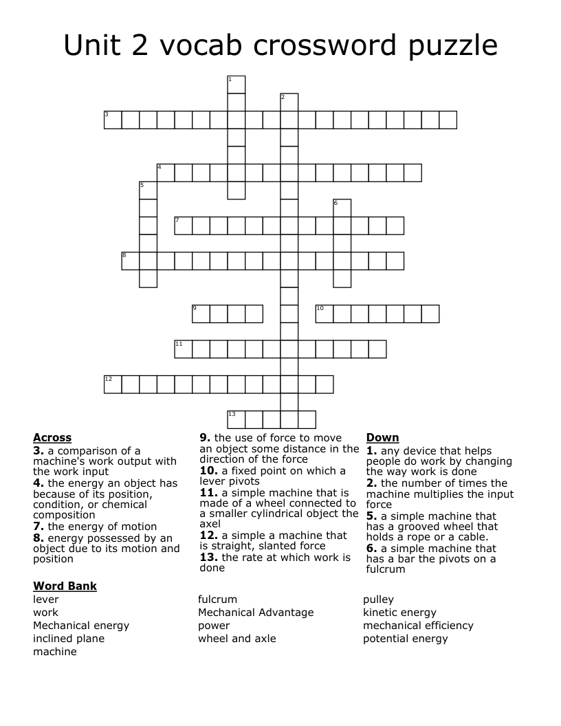 Unit 2 vocab crossword puzzle 