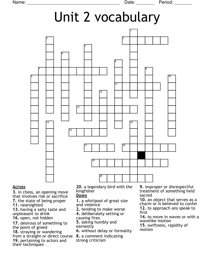 Unit 2 vocabulary Crossword