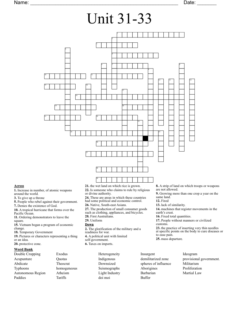 Unit 31-33 Crossword
