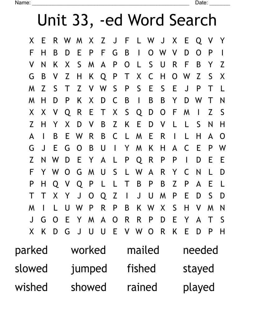 Unit 33, -ed Word Search