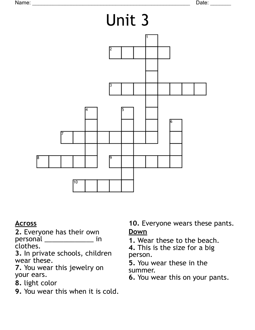 Unit 3 Crossword