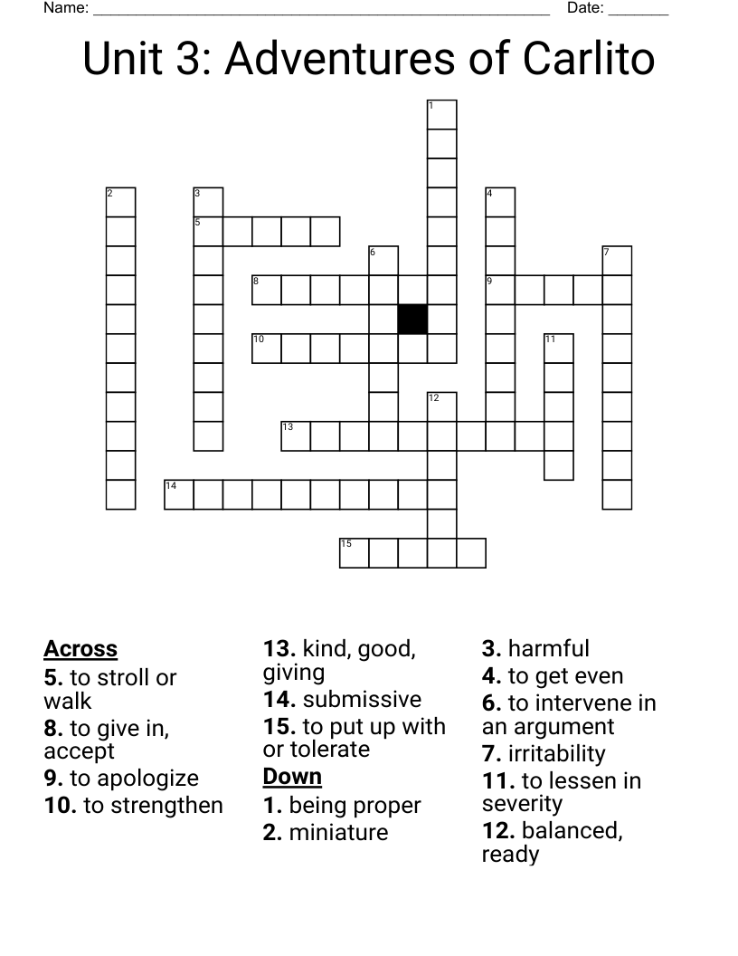 Unit 3: Adventures of Carlito  Crossword