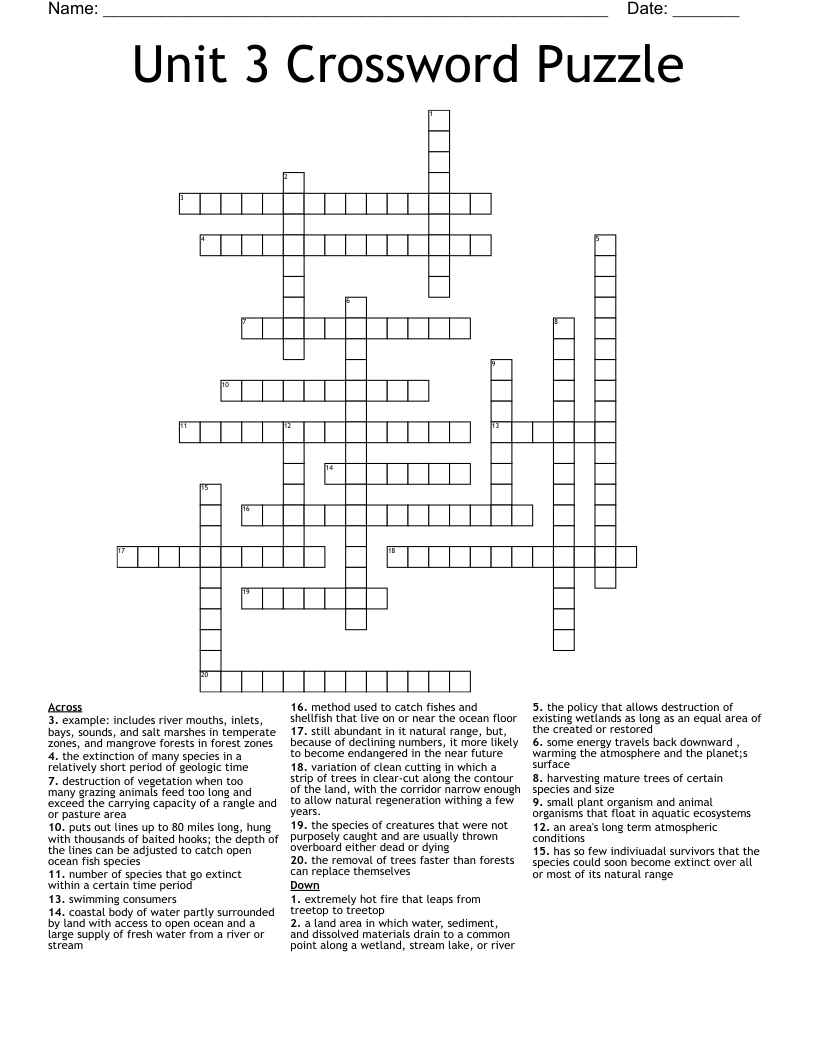 Unit 3 Crossword Puzzle