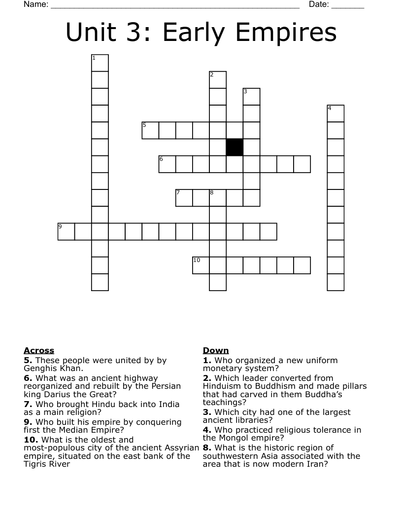 Unit 3: Early Empires Crossword