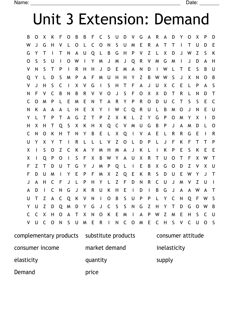 Unit 3 Extension: Demand Word Search