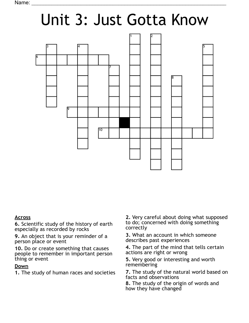 Unit 3: Just Gotta Know Crossword