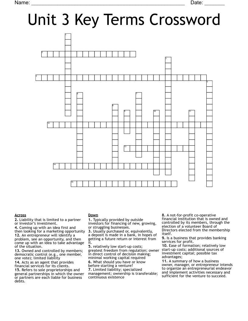 Unit 3 Key Terms Crossword