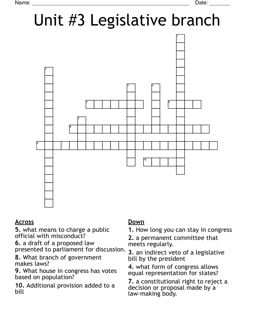 Unit #3 Legislative branch Crossword