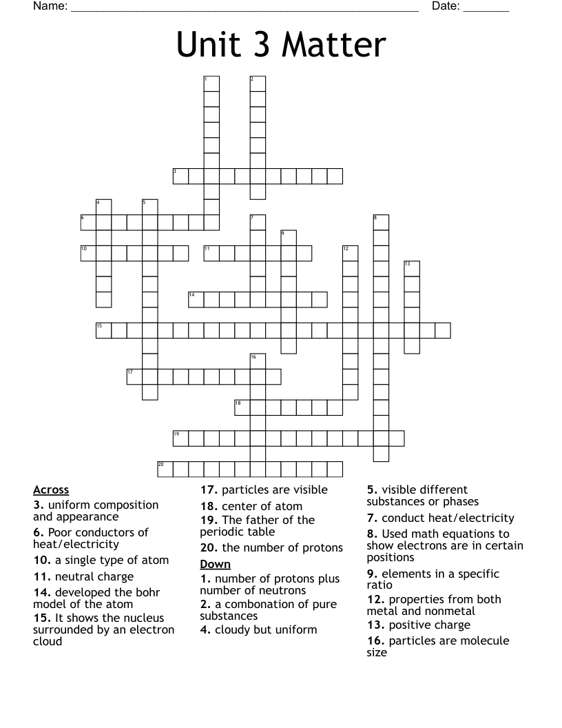 Unit 3 Matter Crossword