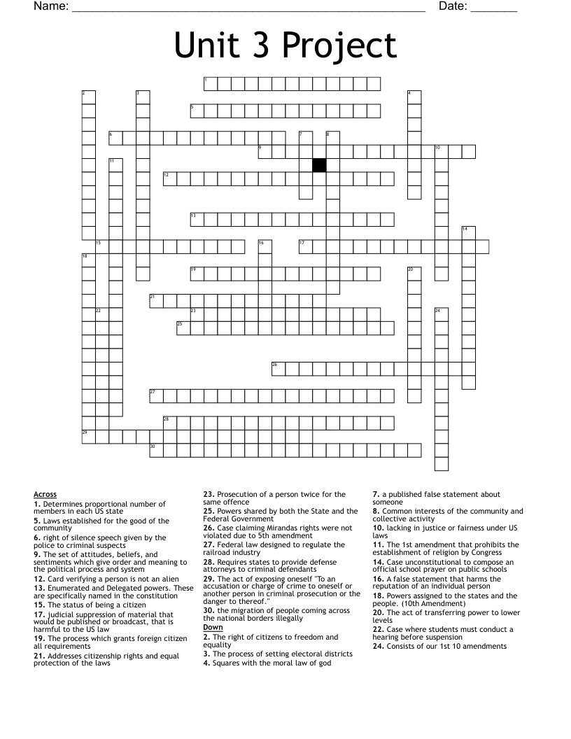 Unit 3 Project Crossword