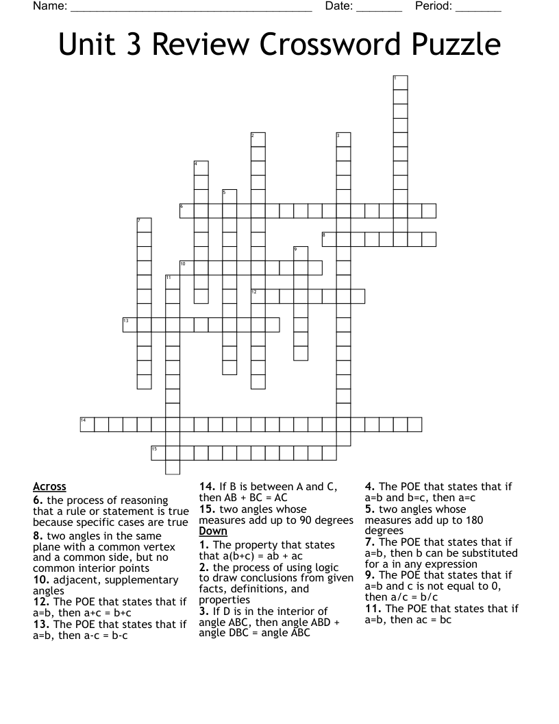 Unit 3 Review Crossword Puzzle