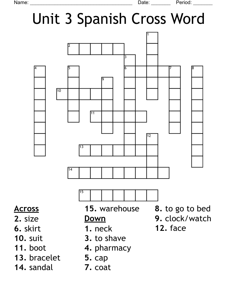 Unit 3 Spanish Cross Word