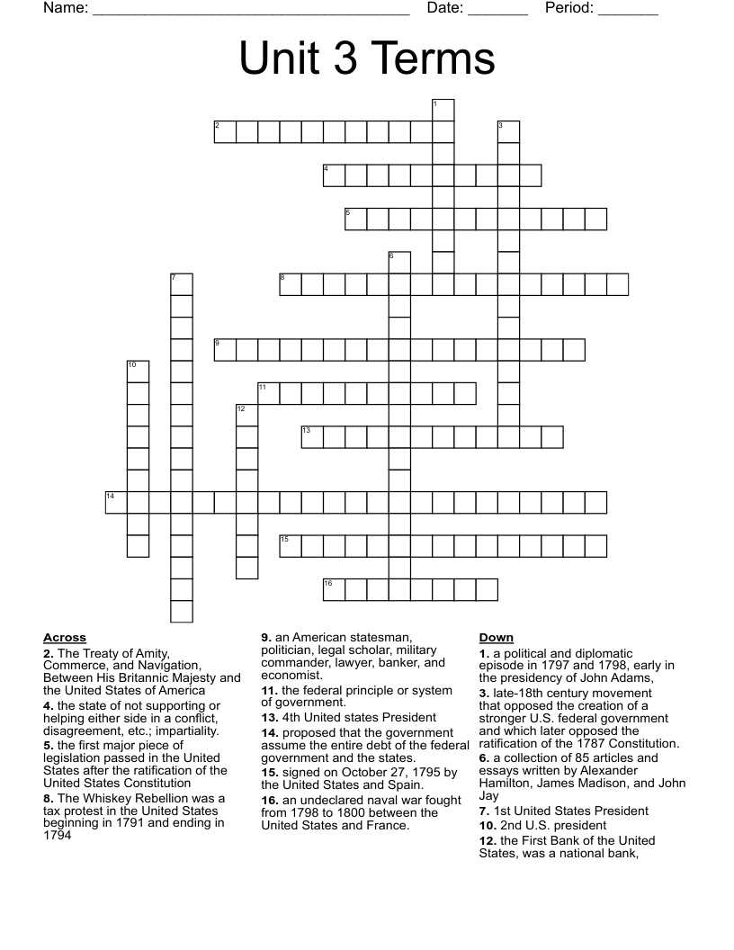 Unit 3 Terms Crossword