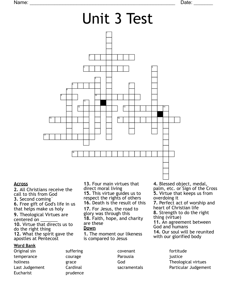 Unit 3 Test Crossword