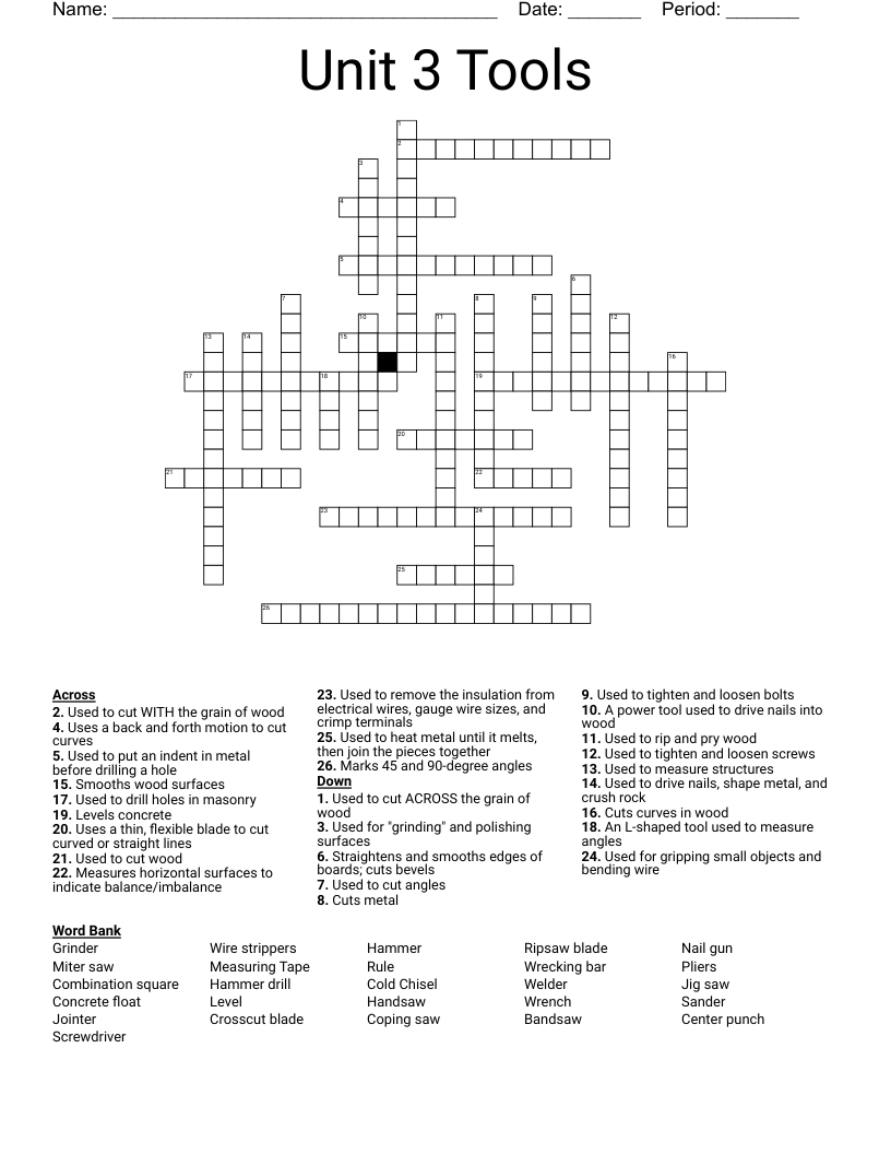 Unit 3 Tools Crossword