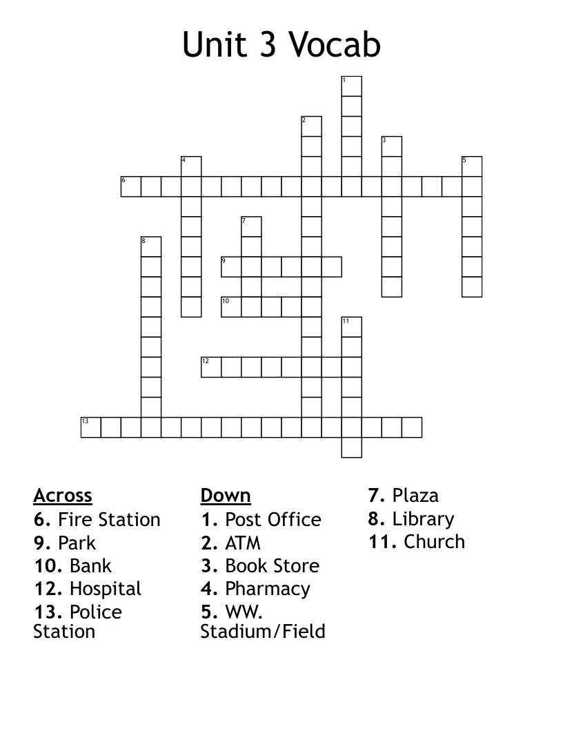 Unit 3 Vocab Crossword