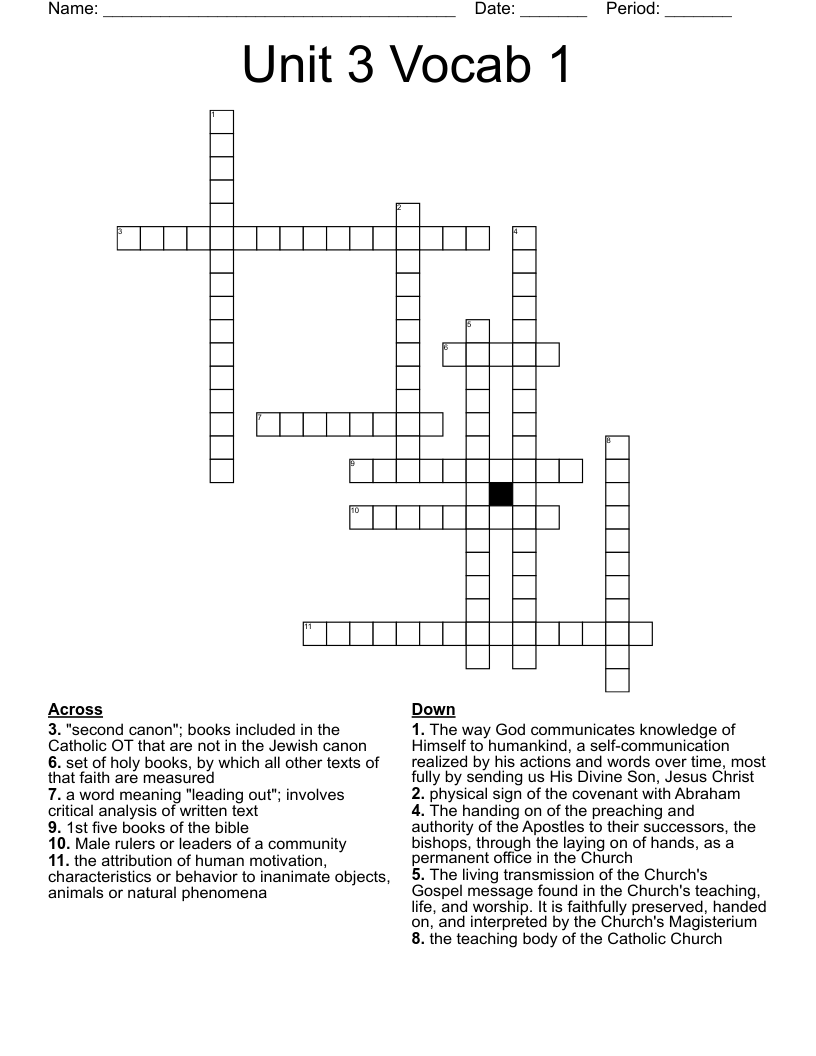 Unit 3 Vocab 1 Crossword