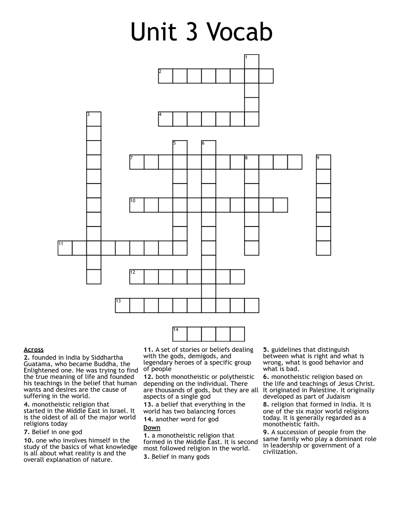 Unit 3 Vocab Crossword