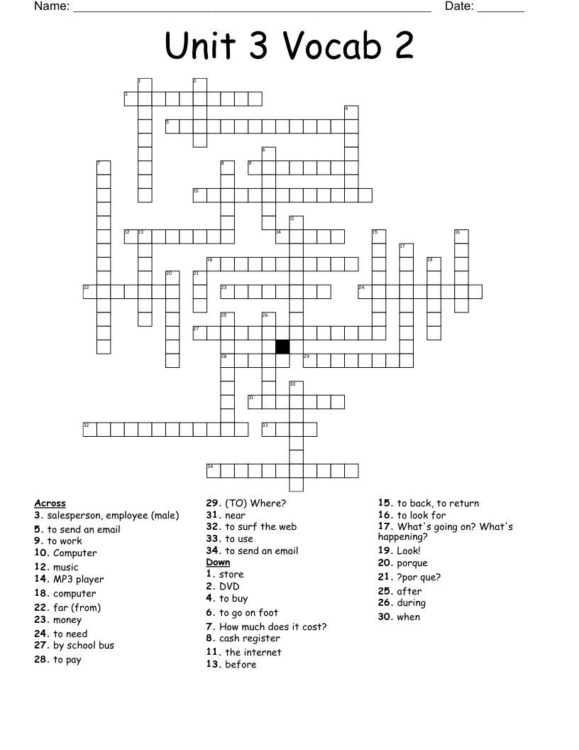 Unit 3 Vocab 2 Crossword