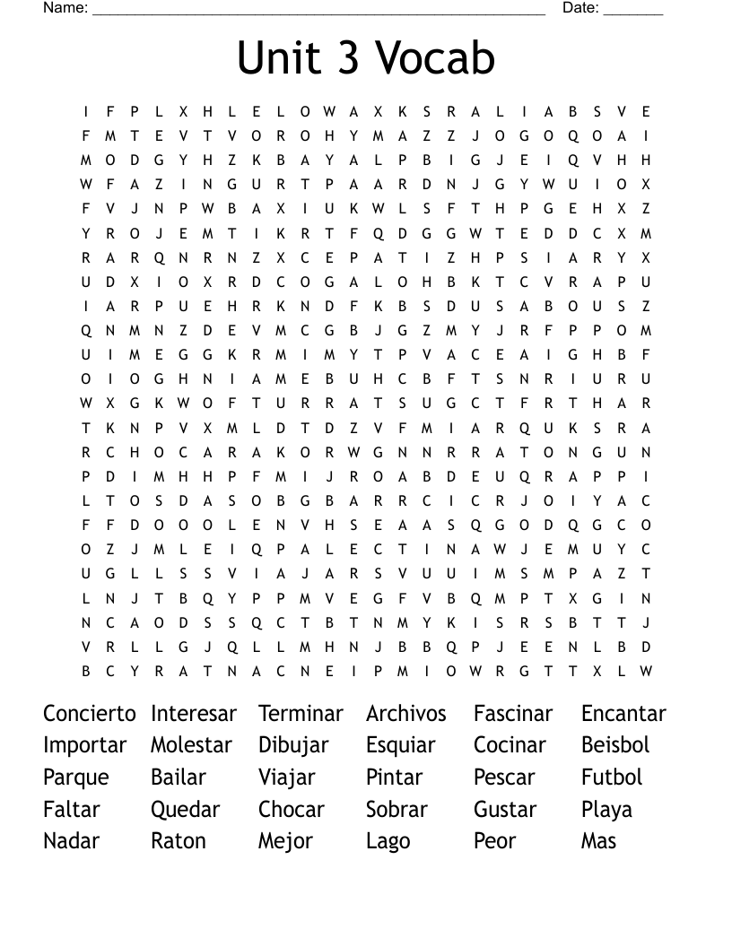 Unit 3 Vocab Word Search