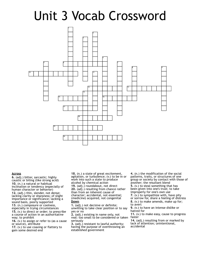 Unit 3 Vocab Crossword