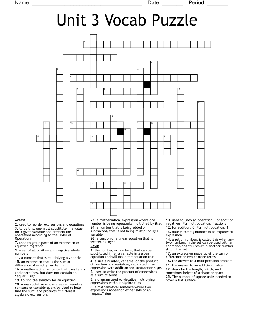 Unit 3 Vocab Puzzle Crossword