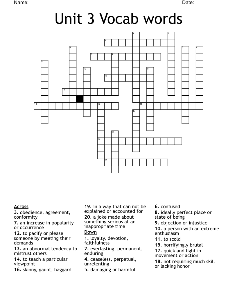 Unit 3 Vocab words Crossword