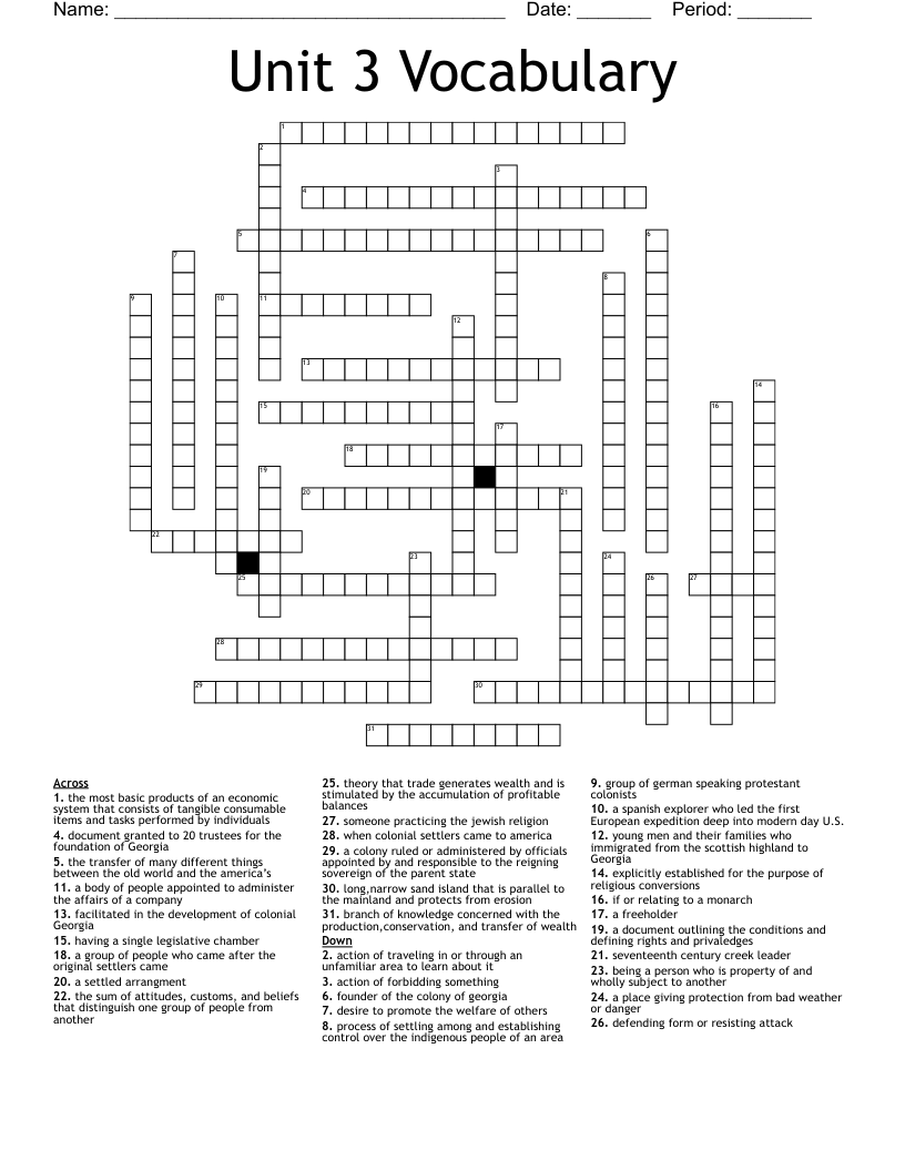 Unit 3 Vocabulary Crossword