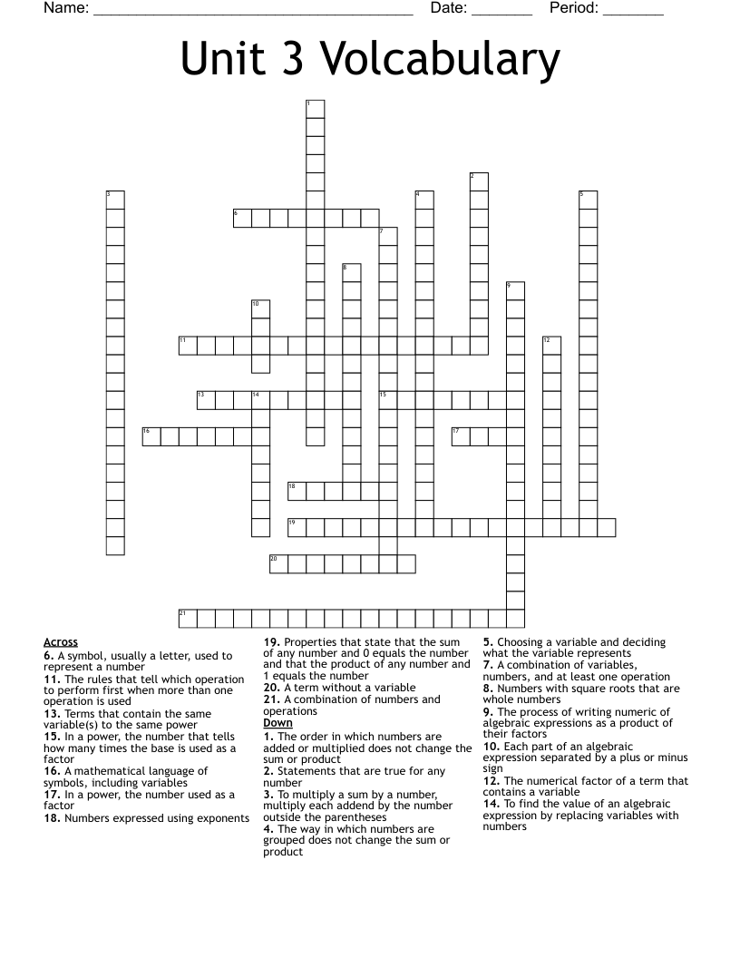 Unit 3 Volcabulary Crossword