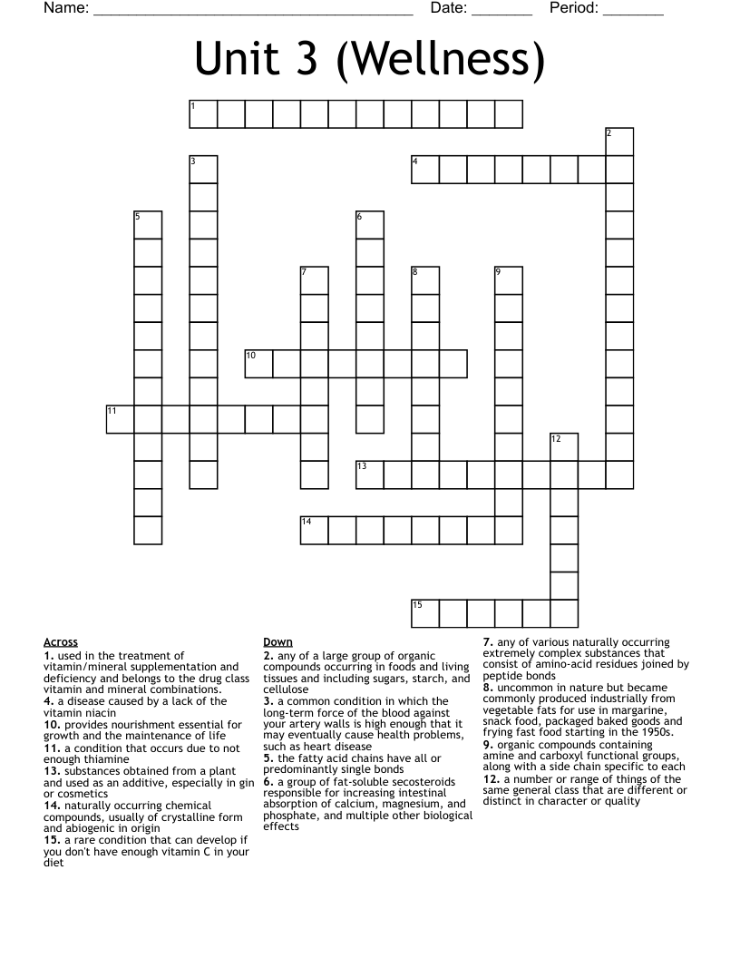 Unit 3 (Wellness) Crossword