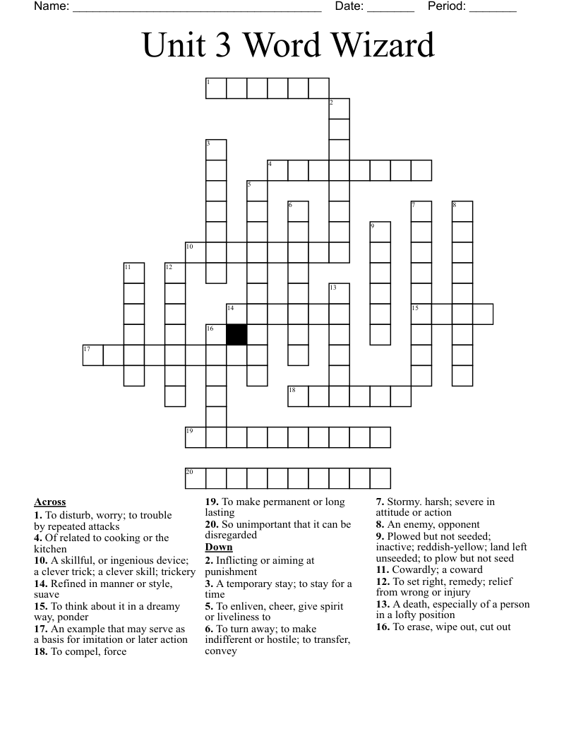 Unit 3 Word Wizard Crossword