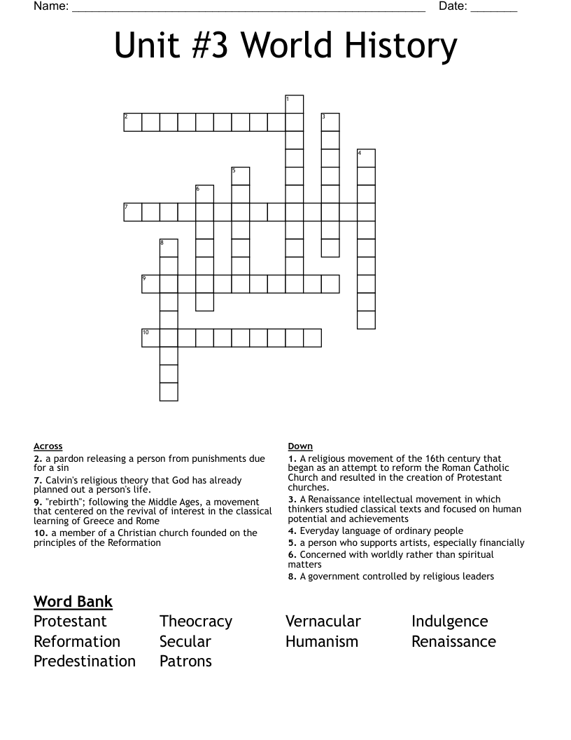 Unit #3 World History Crossword